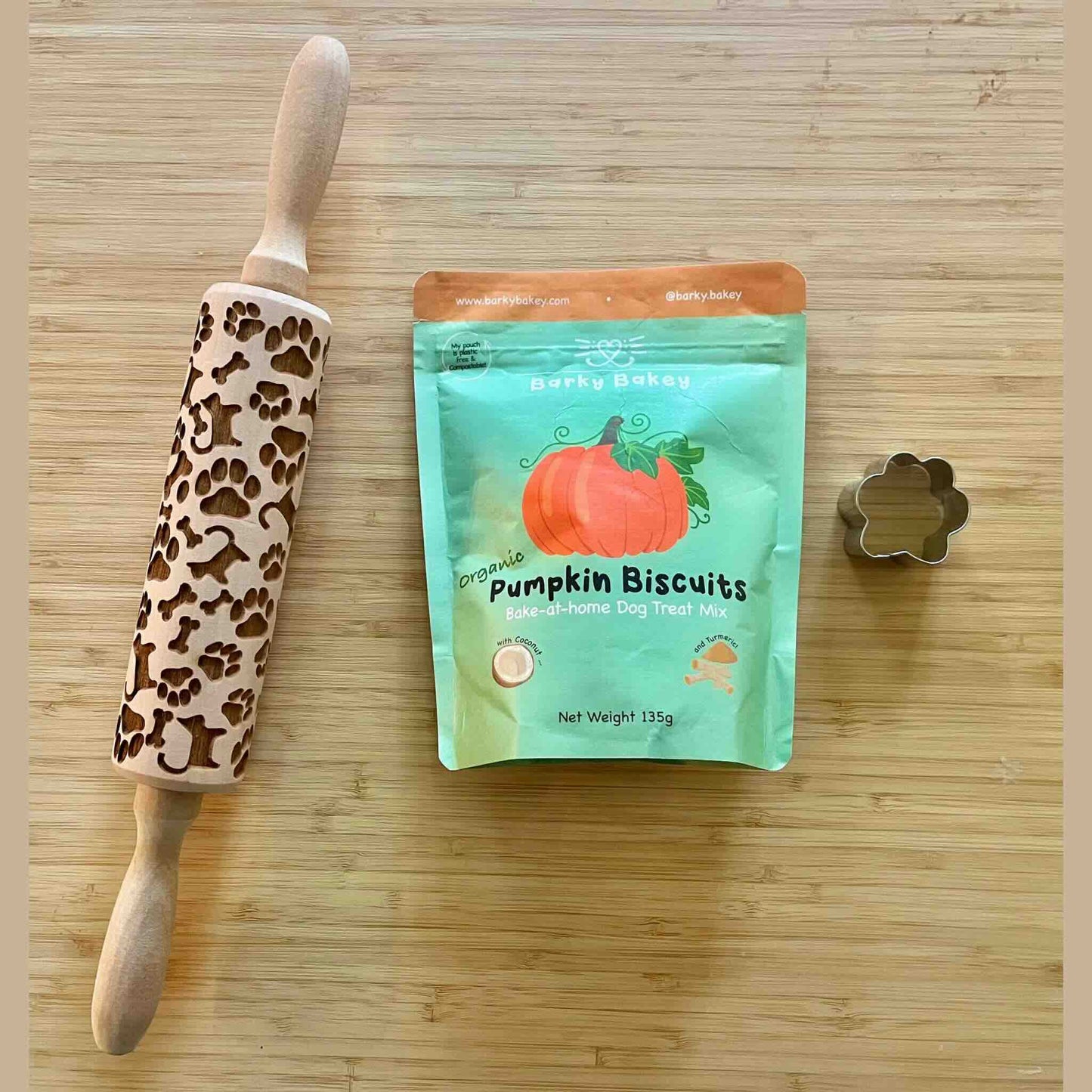 Rolling Pin + Cookie Cutter (Paws & Bones) Baking Set